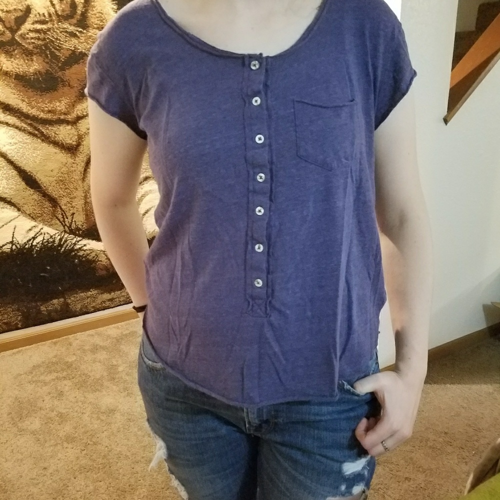 Blue button top